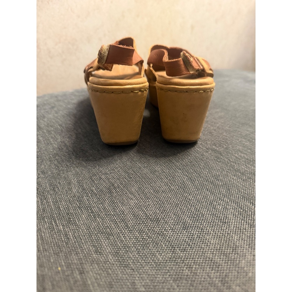 Born Womens Tan Leather Wedge Sandals Slingback Platform Shoes D62402 Size 8.5 - Picture 4 of 11